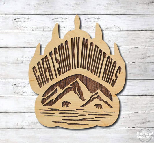 Great Smoky Mountains ~ Bear Paw ~ Laser Engraved Sign Wood Wall Art