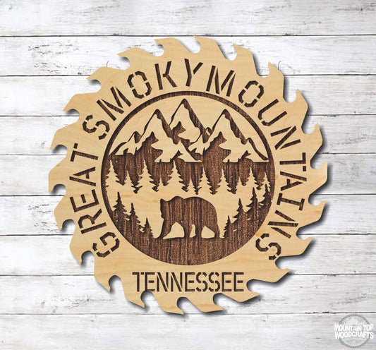 Great Smoky Mountains Saw Blade ~ Laser Engraved Sign Wood Wall Art