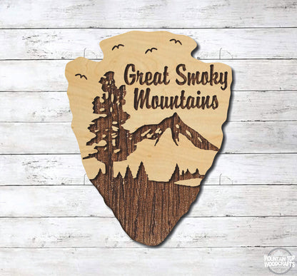 Great Smoky Mountains Arrowhead ~ Laser Engraved Sign Wood Wall Art