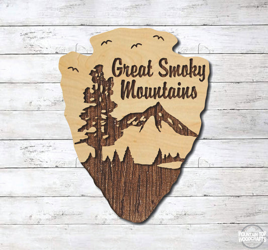 Great Smoky Mountains Arrowhead ~ Laser Engraved Sign Wood Wall Art