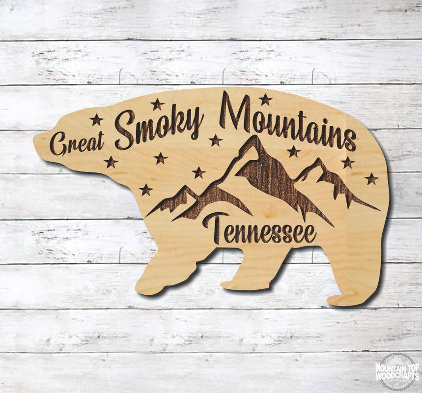 Great Smoky Mountains Bear ~ Laser Engraved Sign Wood Wall Art