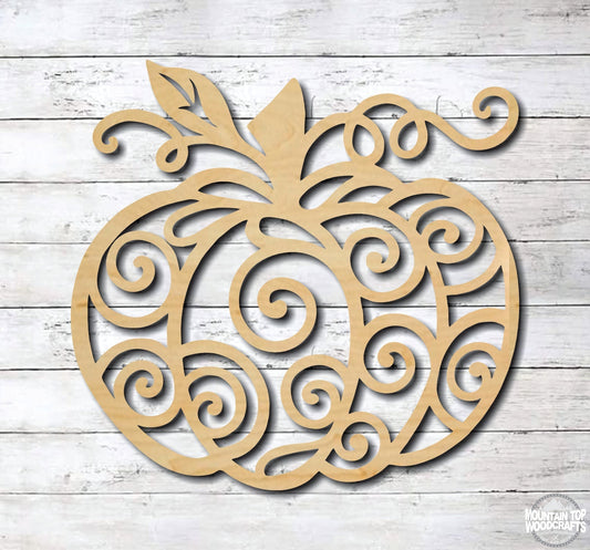 Fancy Pumpkin ~ Curly Swirl Fall Autumn ~ Laser Engraved Sign Wood Wall Art
