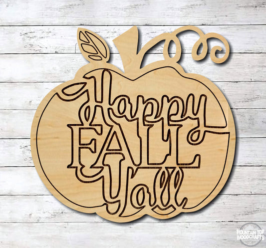 Happy Fall Y'all ~ Halloween Pumpkin Autumn ~ Laser Engraved Sign Wood Wall Art