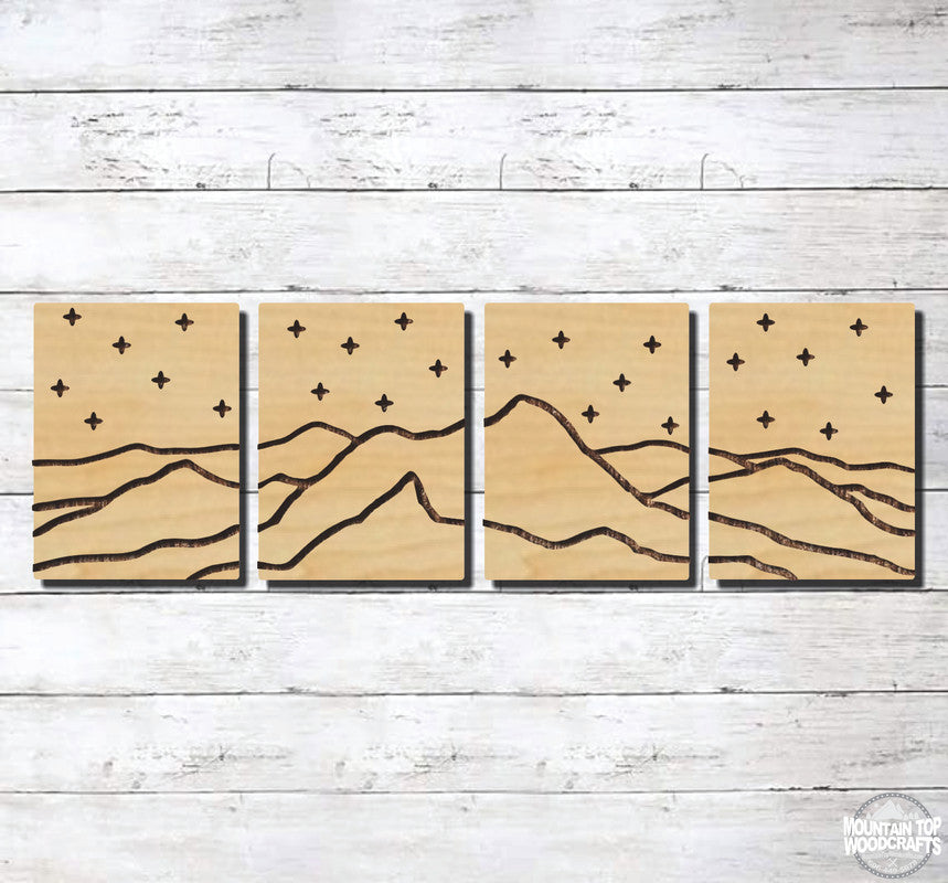 Mountain Scene 4 Set ~ Laser Engraved Sign Wood Wall Art