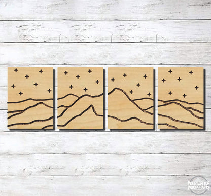 Mountain Scene 4 Set ~ Laser Engraved Sign Wood Wall Art