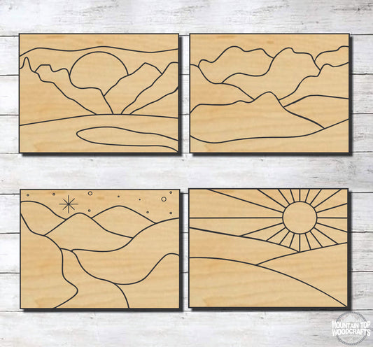 Mountain Scenes 4 Set ~ Laser Engraved Sign Wood Wall Art