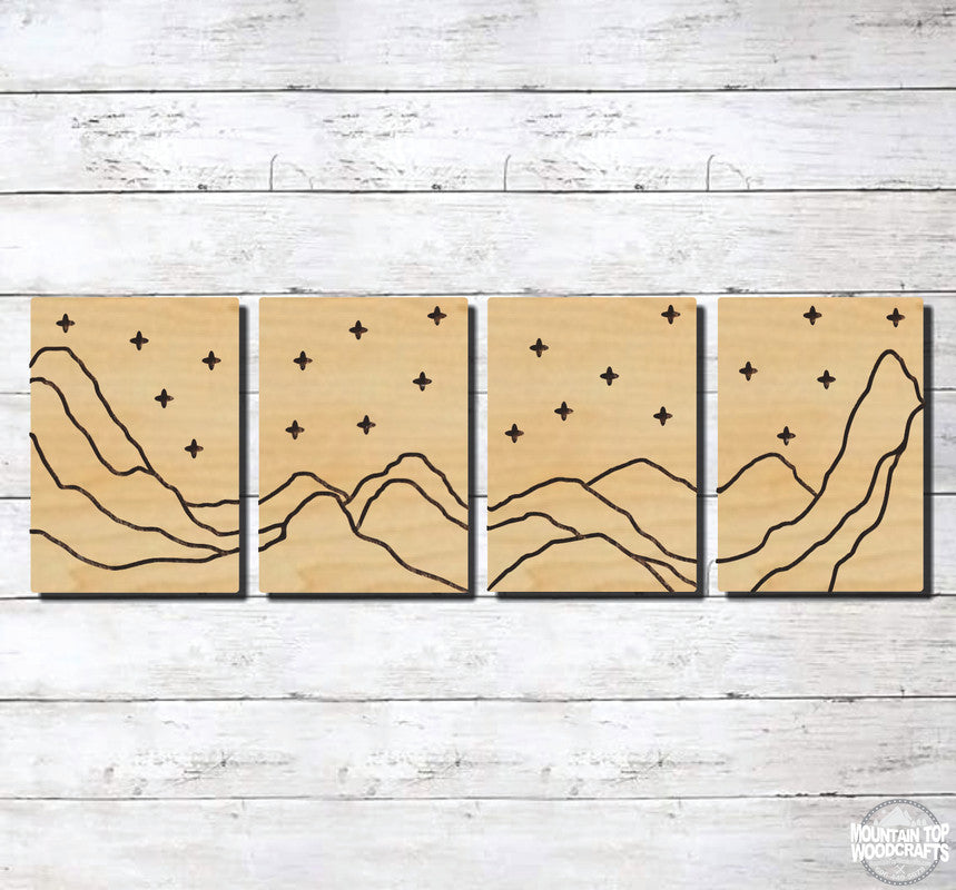 Mountain Scene 4 Set ~ Laser Engraved Sign Wood Wall Art