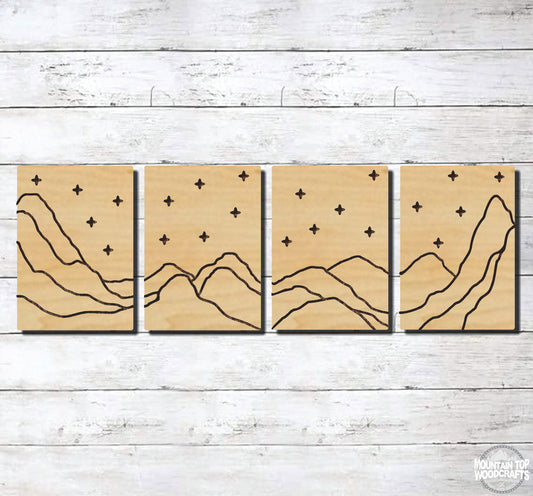 Mountain Scene 4 Set ~ Laser Engraved Sign Wood Wall Art