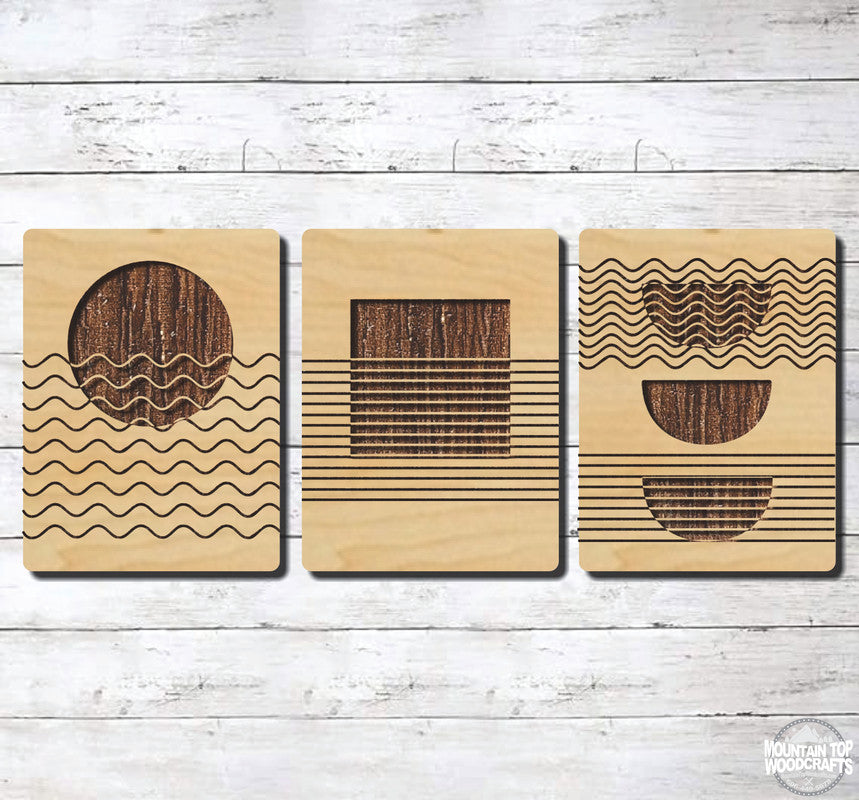 Squiggle Lines 3 Set ~ Laser Engraved Sign Wood Wall Art