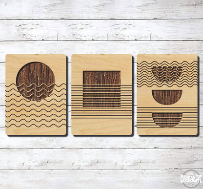 Squiggle Lines 3 Set ~ Laser Engraved Sign Wood Wall Art