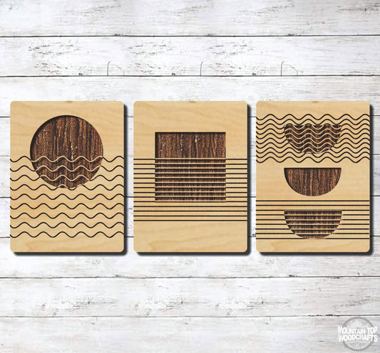 Squiggle Lines 3 Set ~ Laser Engraved Sign Wood Wall Art