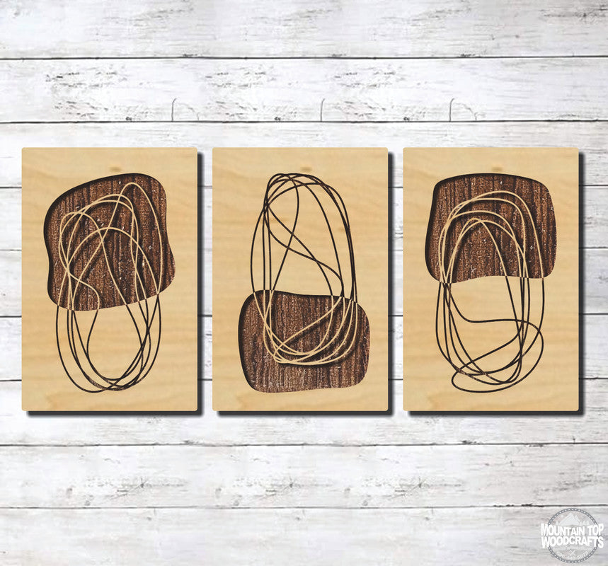 Artisan Art Deco ~ 3 Piece Set ~ Laser Engraved Sign Wood Wall Art