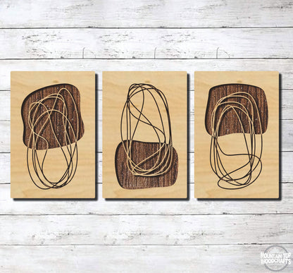 Artisan Art Deco ~ 3 Piece Set ~ Laser Engraved Sign Wood Wall Art
