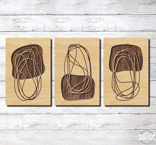 Artisan Art Deco ~ 3 Piece Set ~ Laser Engraved Sign Wood Wall Art