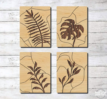 Leaf Scenes 4 Set ~ Art Deco Decor ~ Laser Engraved Sign Wood Wall Art