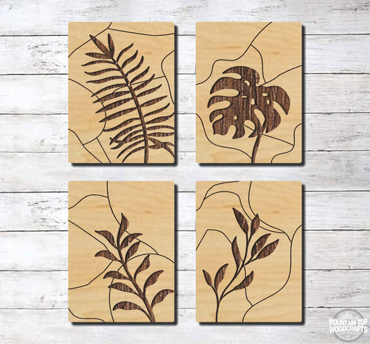 Leaf Scenes 4 Set ~ Art Deco Decor ~ Laser Engraved Sign Wood Wall Art