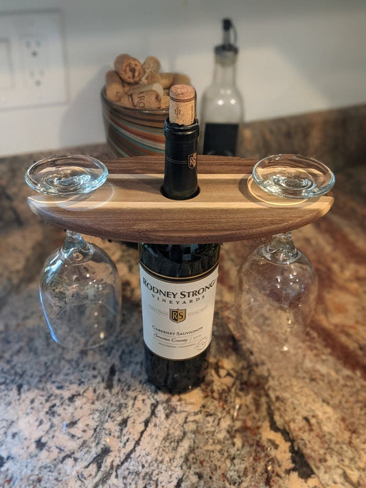 Wine Bottle Caddy Wooden Tray - 3 Styles - Wine Glass Rack - Wooden Platter