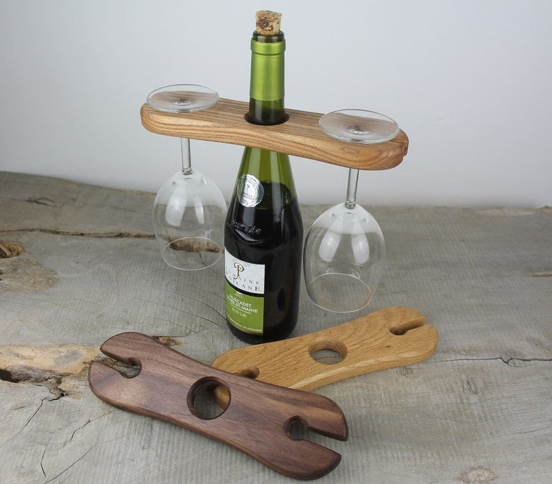 Wine Bottle Caddy Wooden Tray - 3 Styles - Wine Glass Rack - Wooden Platter