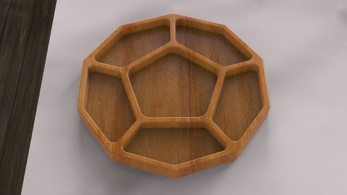 Pentagon Wood Serving Tray - 18" 6 Compartment - Charcuterie Board - Cheese Board - Chip & Dip - Divided Bowl - Serving Platter