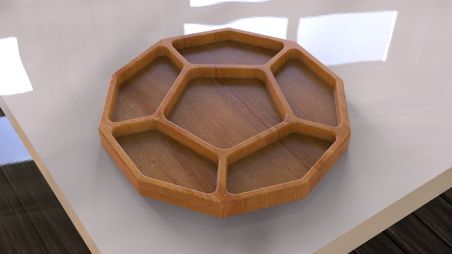 Pentagon Wood Serving Tray - 18" 6 Compartment - Charcuterie Board - Cheese Board - Chip & Dip - Divided Bowl - Serving Platter