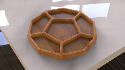 Pentagon Wood Serving Tray - 18" 6 Compartment - Charcuterie Board - Cheese Board - Chip & Dip - Divided Bowl - Serving Platter