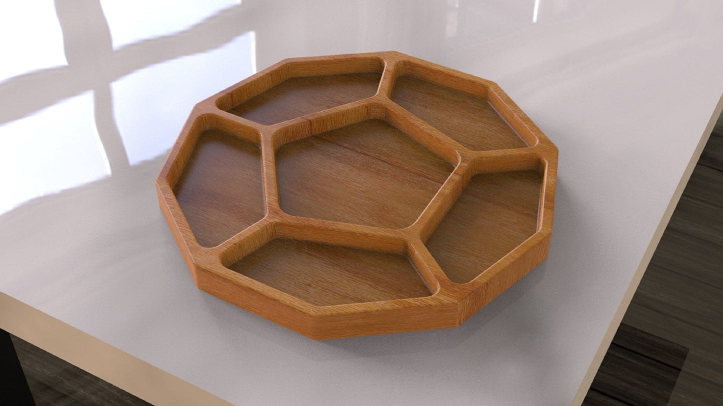 Pentagon Wood Serving Tray - 18" 6 Compartment - Charcuterie Board - Cheese Board - Chip & Dip - Divided Bowl - Serving Platter