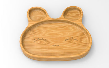Bunny Face Kid Plate - Wood Dinner Plate - Wooden Serving Dish