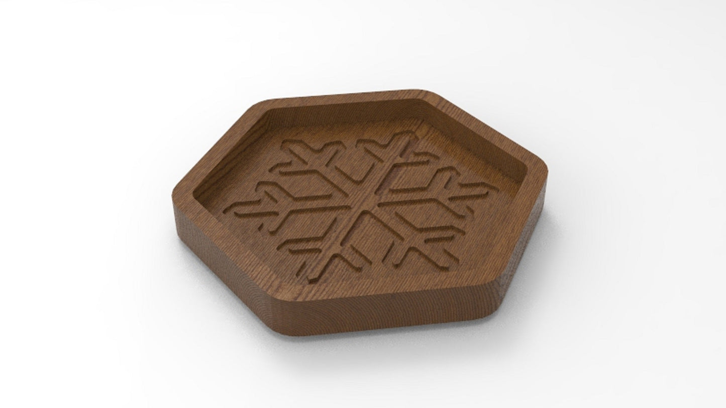 Snowflake Wood Catch All Tray - Vanity Valet Bowl - 10"