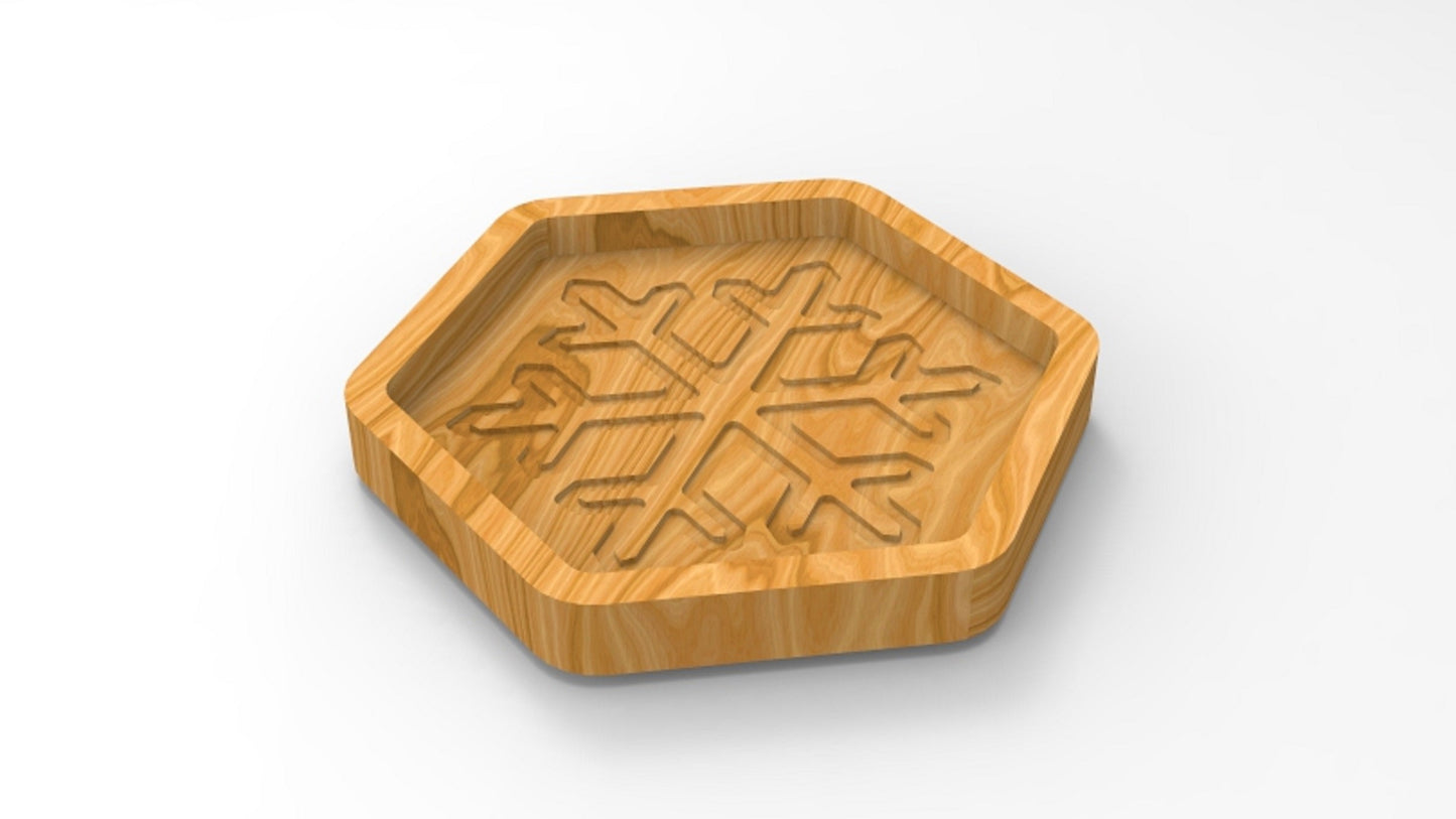 Snowflake Wood Catch All Tray - Vanity Valet Bowl - 10"