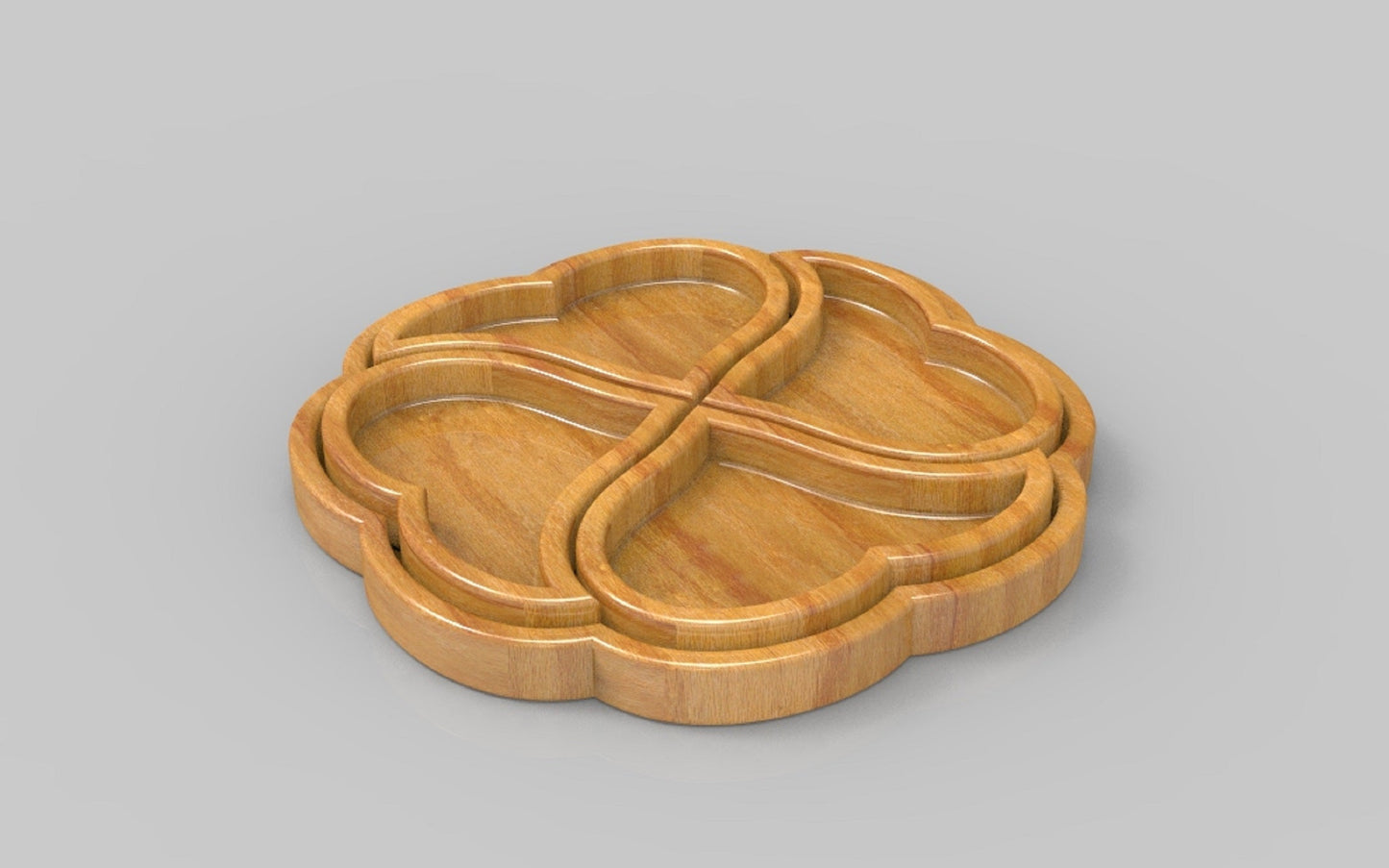 Clover Heart Wood Serving Tray - Removeable Compartments - Charcuterie Board - Cheese Board - Chip & Dip - Divided Bowl - Serving Platter