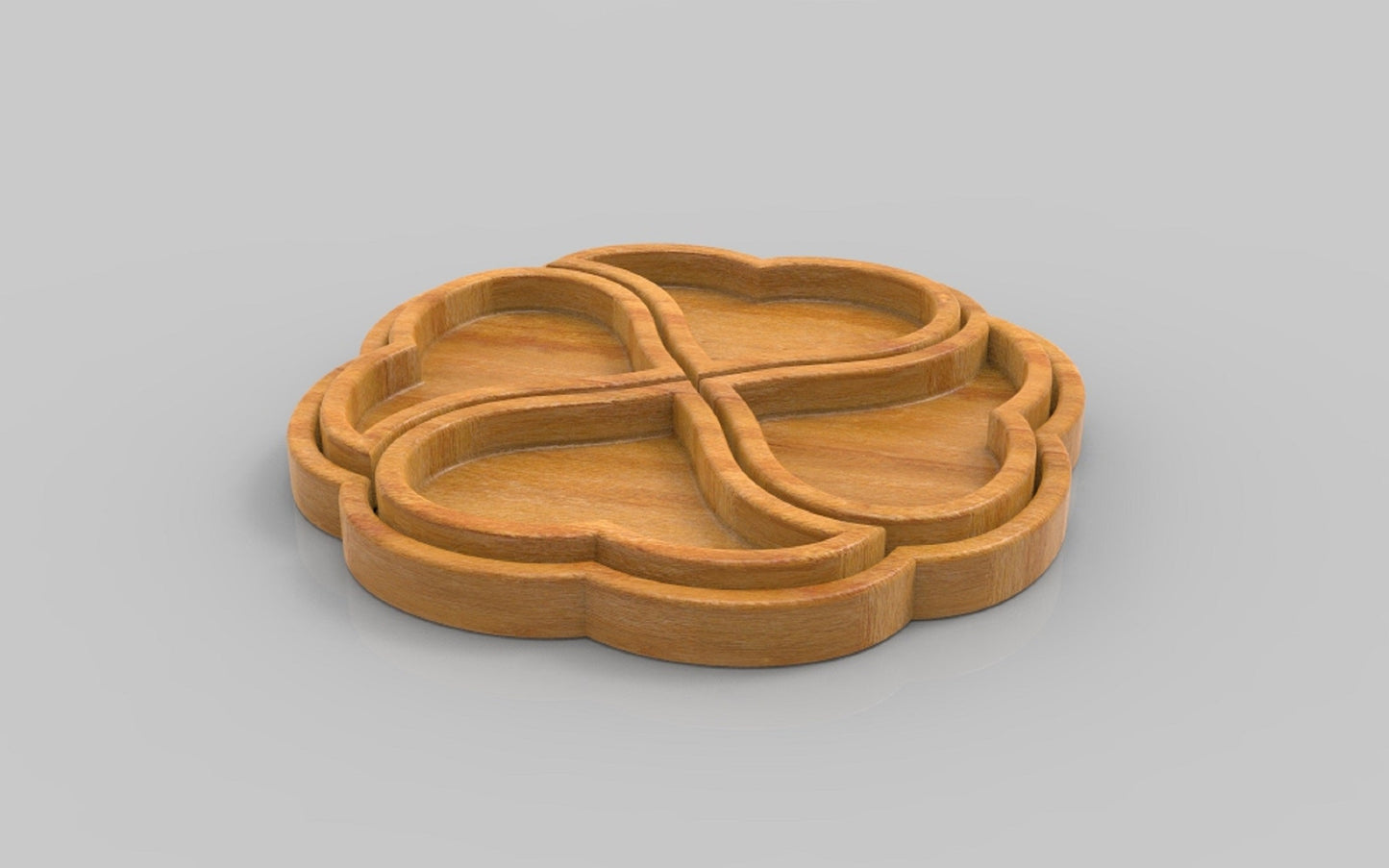Clover Heart Wood Serving Tray - Removeable Compartments - Charcuterie Board - Cheese Board - Chip & Dip - Divided Bowl - Serving Platter