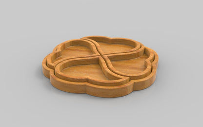 Clover Heart Wood Serving Tray - Removeable Compartments - Charcuterie Board - Cheese Board - Chip & Dip - Divided Bowl - Serving Platter