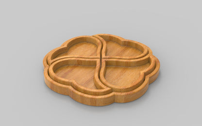 Clover Heart Wood Serving Tray - Removeable Compartments - Charcuterie Board - Cheese Board - Chip & Dip - Divided Bowl - Serving Platter