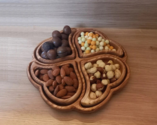 Clover Heart Wood Serving Tray - Removeable Compartments - Charcuterie Board - Cheese Board - Chip & Dip - Divided Bowl - Serving Platter