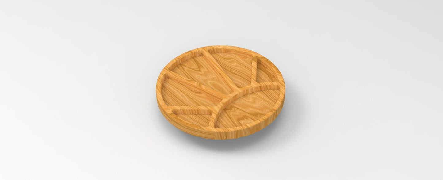 Sunburst Wood Serving Tray - Charcuterie Board - Cheese Board - Chip & Dip - Divided Bowl - Wooden Platter