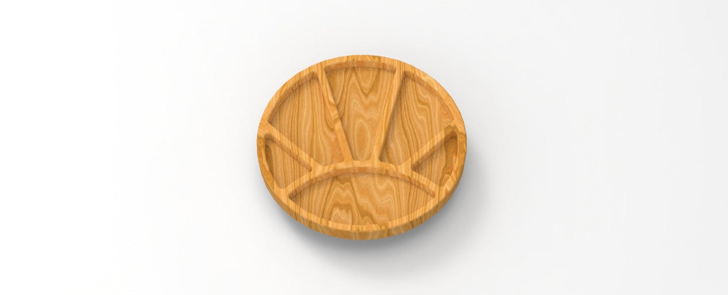 Sunburst Wood Serving Tray - Charcuterie Board - Cheese Board - Chip & Dip - Divided Bowl - Wooden Platter