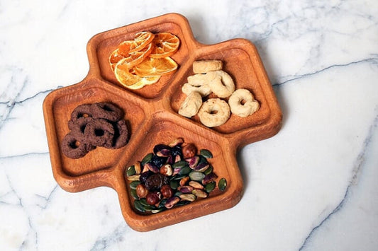 Crossover Wood Serving Tray - Charcuterie Board - Cheese Board - Chip & Dip - Divided Bowl - Platter