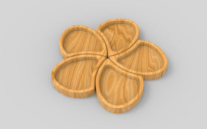 Flower Wood Serving Tray 5 Part 14" - Wooden Charcuterie Board - Cheese Board - Chip & Dip - Divided Bowl - Serving Platter