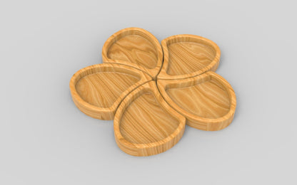 Flower Wood Serving Tray 5 Part 14" - Wooden Charcuterie Board - Cheese Board - Chip & Dip - Divided Bowl - Serving Platter