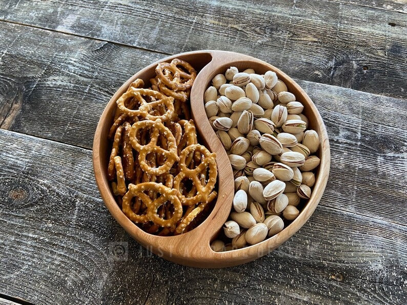 Yin & Yang Wood Divided Tray - Cheese Board - Chip & Dip - Divided Bowl - Serving Tray Platter