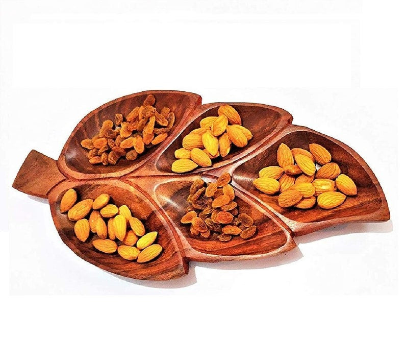 Autumn Leaf Wood Serving Tray - Cheese Board - Chip & Dip - Divided Bowl - Charcuterie Tray Platter