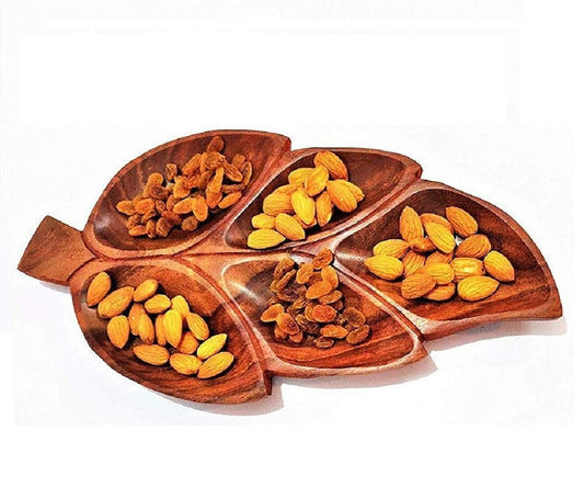 Autumn Leaf Wood Serving Tray - Cheese Board - Chip & Dip - Divided Bowl - Charcuterie Tray Platter