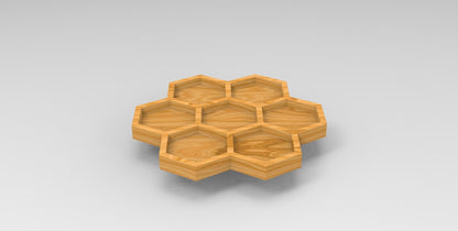 Honeycomb Wood Serving Tray - 7 Compartment 18" - Chip & Dip - Divided Bowl - Charcuterie Tray Platter