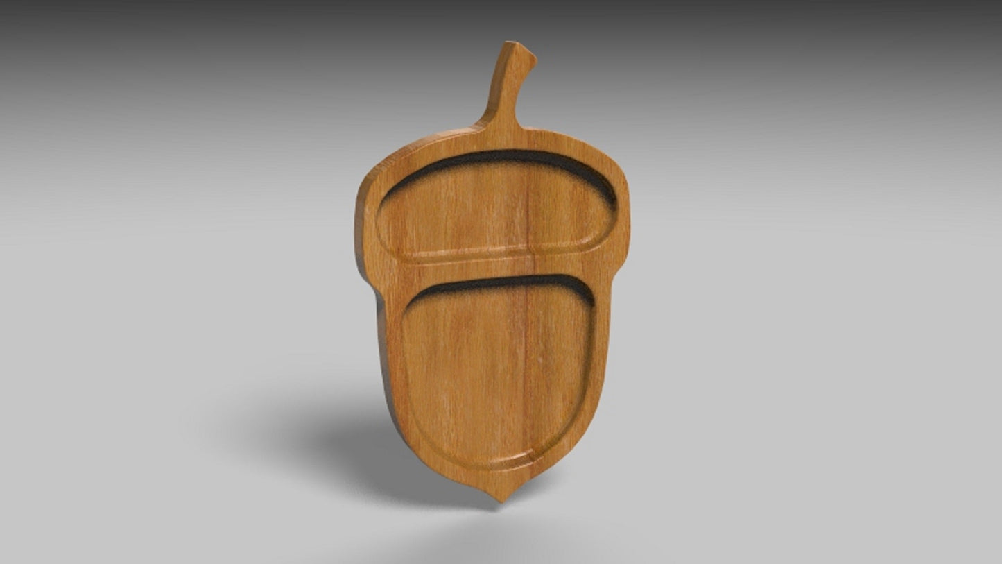 Acorn Autumn Fall Wood Serving Tray 14" - Cheese Board - Chip & Dip - Divided Bowl - Charcuterie Platter
