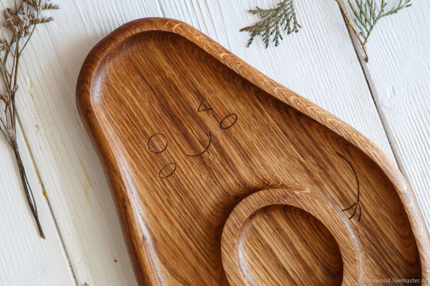 Avocado Wood Serving Tray - 14" 2 Compartment - Charcuterie Board - Cheese Board - Chip & Dip - Divided Bowl - Serving Tray Platter