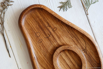 Avocado Wood Serving Tray - 14" 2 Compartment - Charcuterie Board - Cheese Board - Chip & Dip - Divided Bowl - Serving Tray Platter