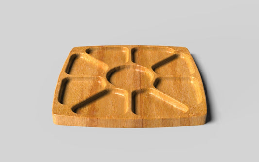 Square Wood Serving Tray - 9 Compartment 18" - Veggie Tray - Divided Bowl - Charcuterie Tray Platter