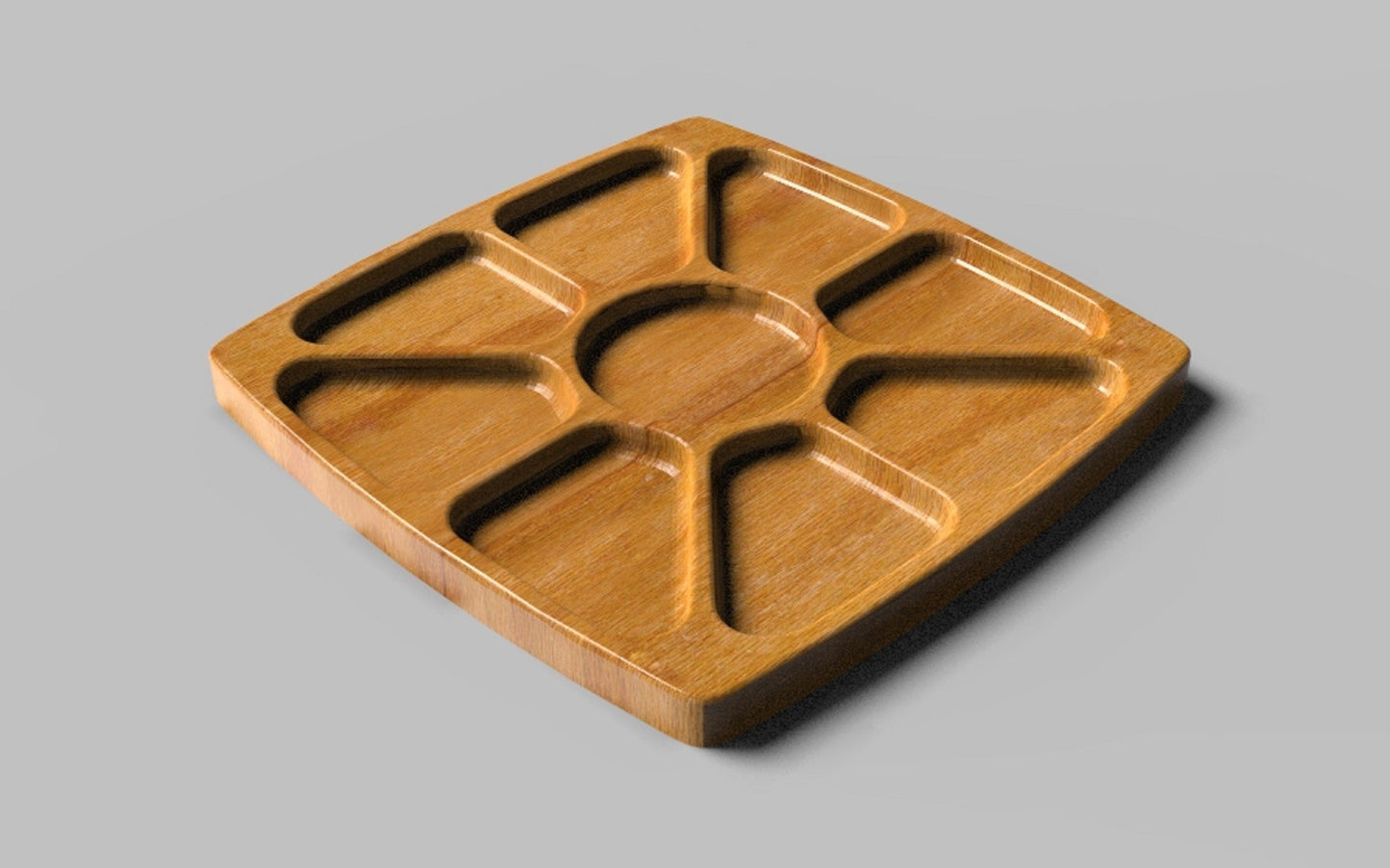 Square Wood Serving Tray - 9 Compartment 18" - Veggie Tray - Divided Bowl - Charcuterie Tray Platter