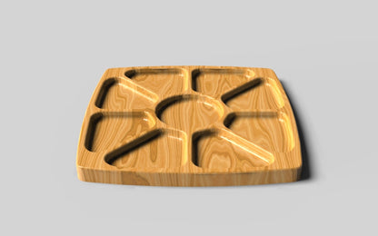 Square Wood Serving Tray - 9 Compartment 18" - Veggie Tray - Divided Bowl - Charcuterie Tray Platter