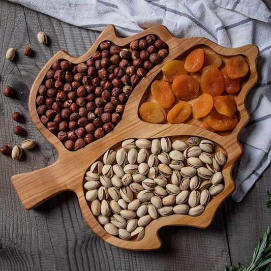 Leaf Wooden Serving Tray - Charcuterie Board - Cheese Board - Chip & Dip - Divided Bowl - Wooden Platter
